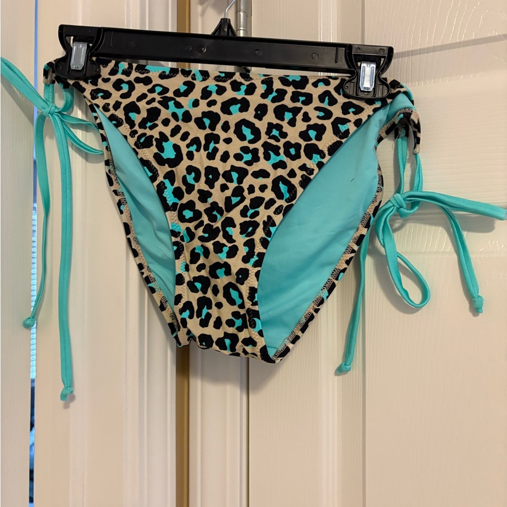 Leopard Print Bikini Bottom with Turquoise Ties